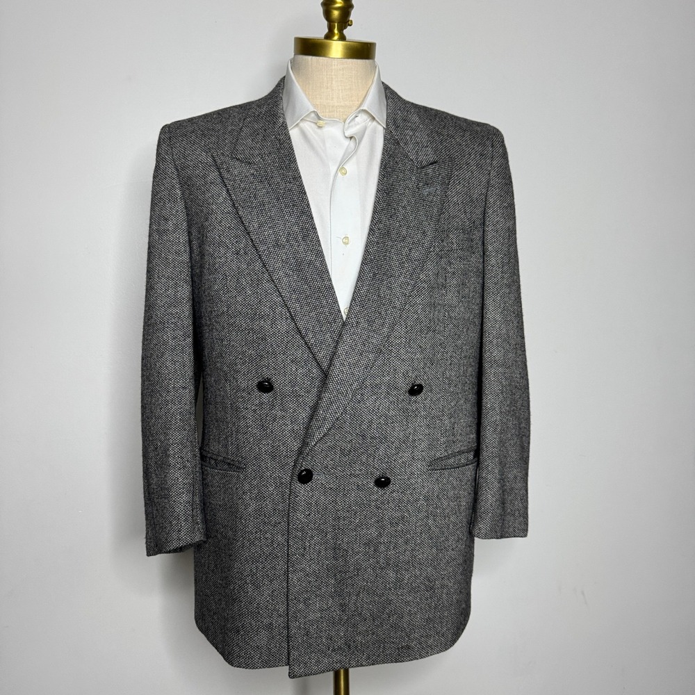 Vintage Karltons Sioux City 43R Double Breasted Herringbone Wool Blazer